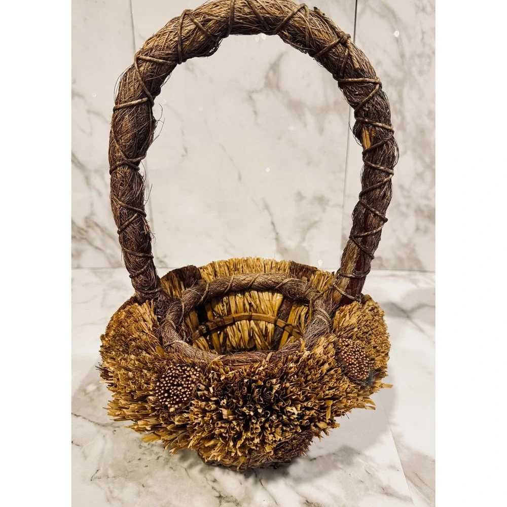 Vintage HBasket with Wrapped Handle Appalachian style made with sticks & vines